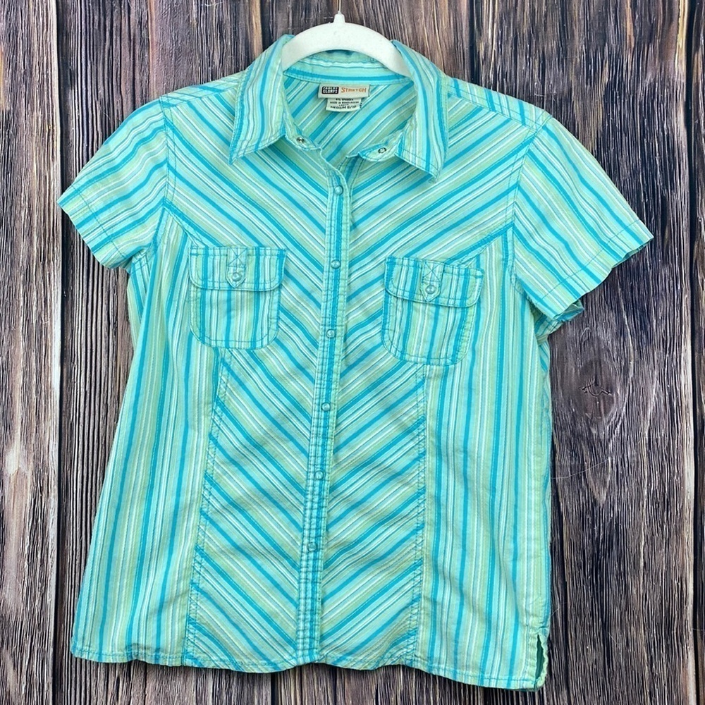 Faded Glory Stripped Button Down Short - Size Medium 8/10